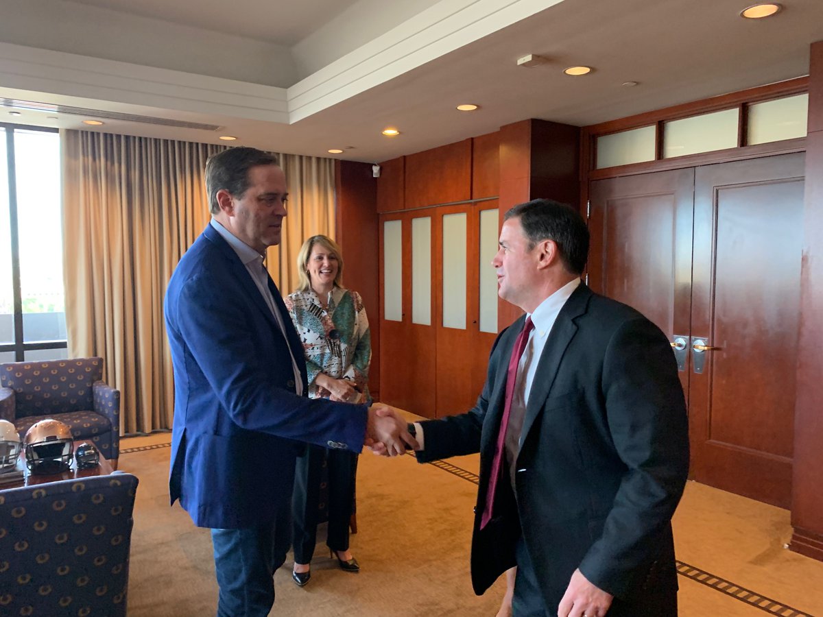 DougDucey's tweet photo. Thank you Chuck Robbins for the work you do to grow jobs in Arizona and enhance digital business! It was a pleasure to meet with you today to discuss @Cisco and its role in growing Arizona’s economy. @ChuckRobbins https://t.co/cfBmq627Od