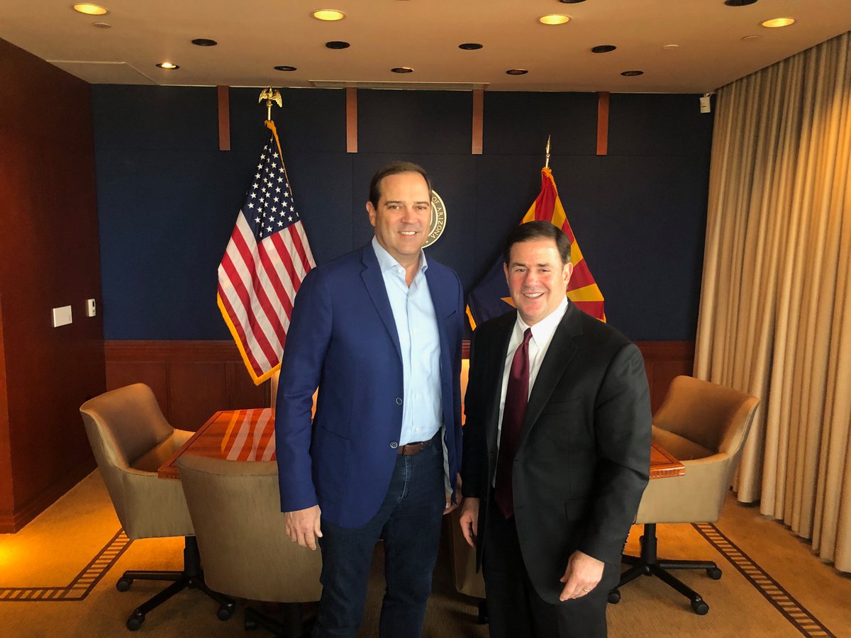 DougDucey's tweet photo. Thank you Chuck Robbins for the work you do to grow jobs in Arizona and enhance digital business! It was a pleasure to meet with you today to discuss @Cisco and its role in growing Arizona’s economy. @ChuckRobbins https://t.co/cfBmq627Od