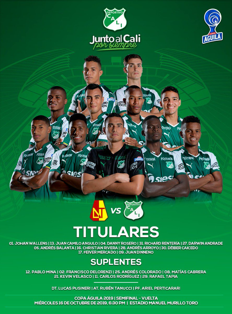 espectadepor's tweet photo. Nómina titular de DEPORTIVO CALI vs Deportes Tolima por Semifinal de Copa Aguila https://t.co/8zxqKQdFF9