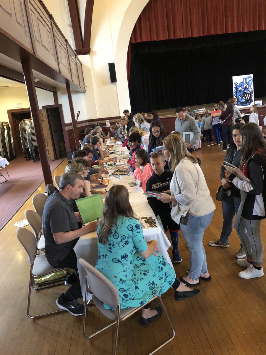 AbiRFrost's tweet photo. @Winchester_MA Authorfest today! So cool for kids to meet and talk to so many real authors. Caroline left feeling so excited about books and wants to be an author and illustrator #booklove https://t.co/YP1gUr2AAR