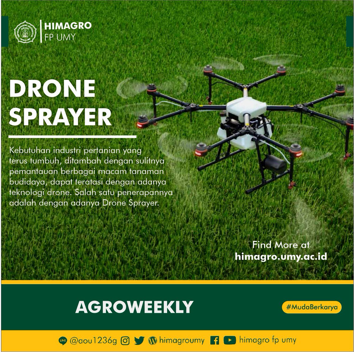 [AGROWEEKLY]

Selamat pagi teman-teman agroteknologi!
Agroweekly sudah ada artikel baru ni. Ayo mengenal lebih tau tentang "Drone Sprayer" dalam dunia pertanian. 
Jangan lupa mampir untuk menambah ilmu☺️ 
Link : himagro.umy.ac.id/2019/10/14/dro…
Selamat beraktivitas😊