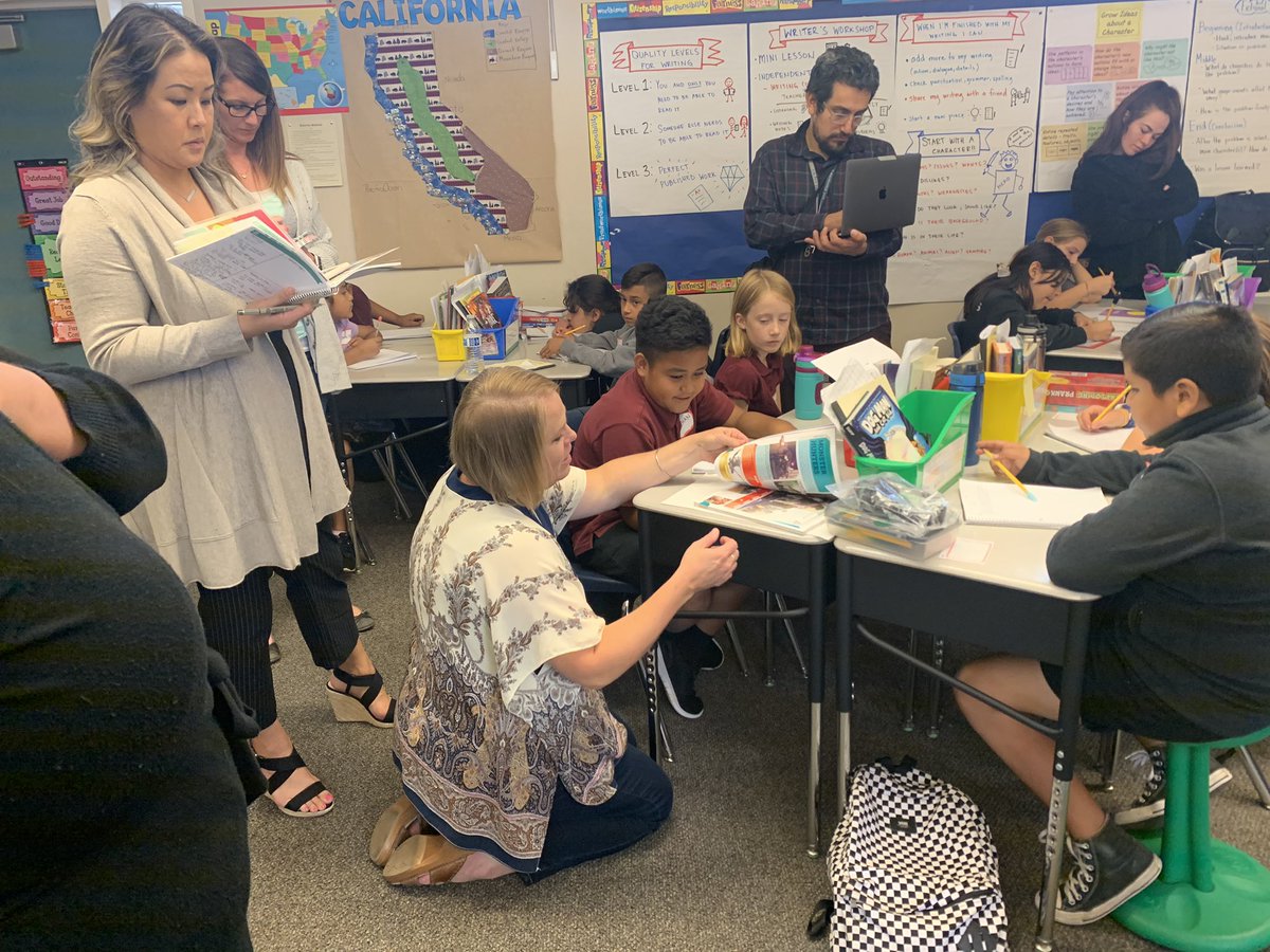 VargasSchool's tweet photo. Today was an amazing day of learning for students and teachers at Vargas! @KellyMBoswell modeled lessons in kinder, 1st, and 4th grade classrooms for teachers to observe. Students learned how to use an alphabet chart when writing, craft powerful intros, &amp; plan their writing. https://t.co/NI6zY51oug