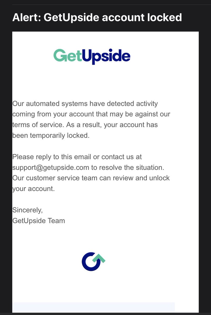 DPH_134's tweet image. What the hell is going on  #getupside ?I just received an e-mail saying that my account is locked because an issue and support told me that is complicated issue and the advance support team have to look it Which issue are we talking about? Is it that I have 94 referrals?
