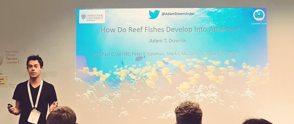 pete_cowman's tweet photo. @AustSocFishBiol #asfb2019 how do #reeffish develop into #atheletes? @physiologyfish &amp; #Cowmanlab student @AdamDownUnder will tell you now! https://t.co/9CBoT1gRxl