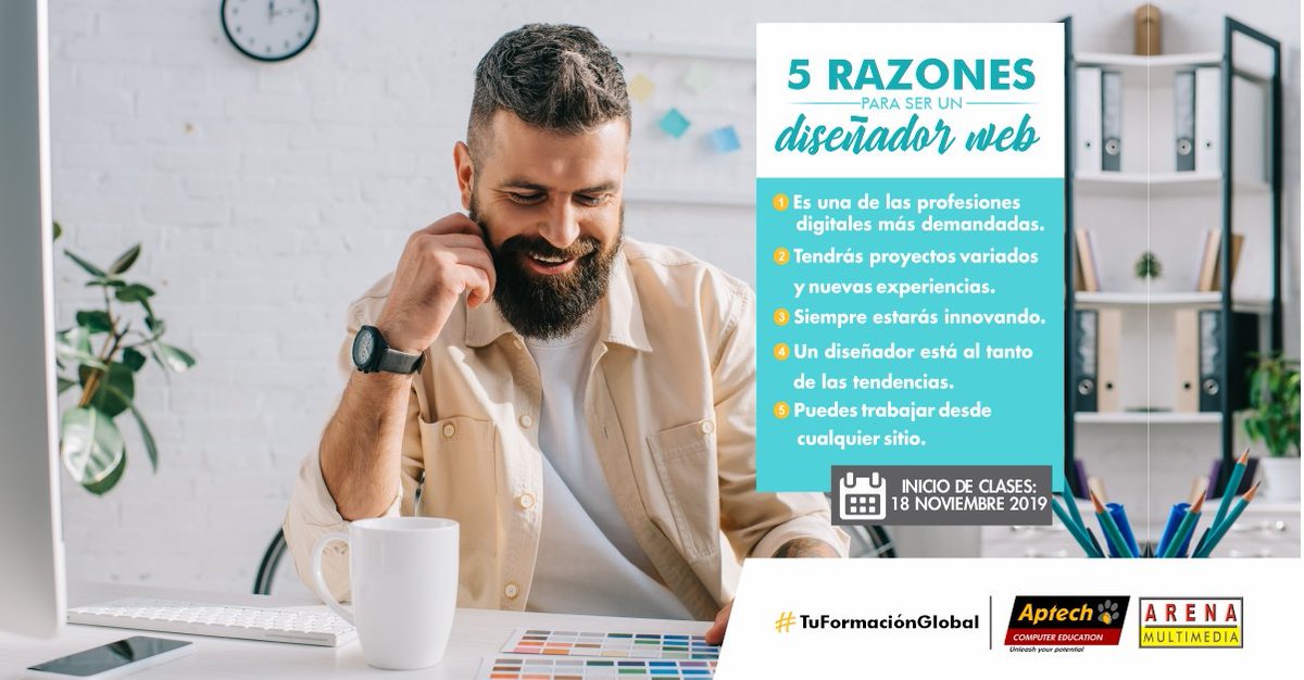 Muchas empresas contratan #diseñadoresweb que desarrollen y mantengan de manera responsable y profesional sus paginas. Estas son 5 razones por las que consideramos que ser un diseñador web es una ventaja.
#Multimedia #Programación #Aptechhonduras #Caderh #TuFormaciónGlobal