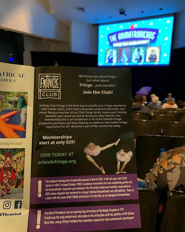 jenvargas's tweet photo. Shameless plug for @OrlandoFringe’s Club Fringe! Become a Friend of Fringe for as low as $25 and enjoy the benefits year round! 100% worth it 💜 #Animatronicans #OFringe28 #ClubFringe https://t.co/Oweqaf4ooz https://t.co/mRBWyHaFLr