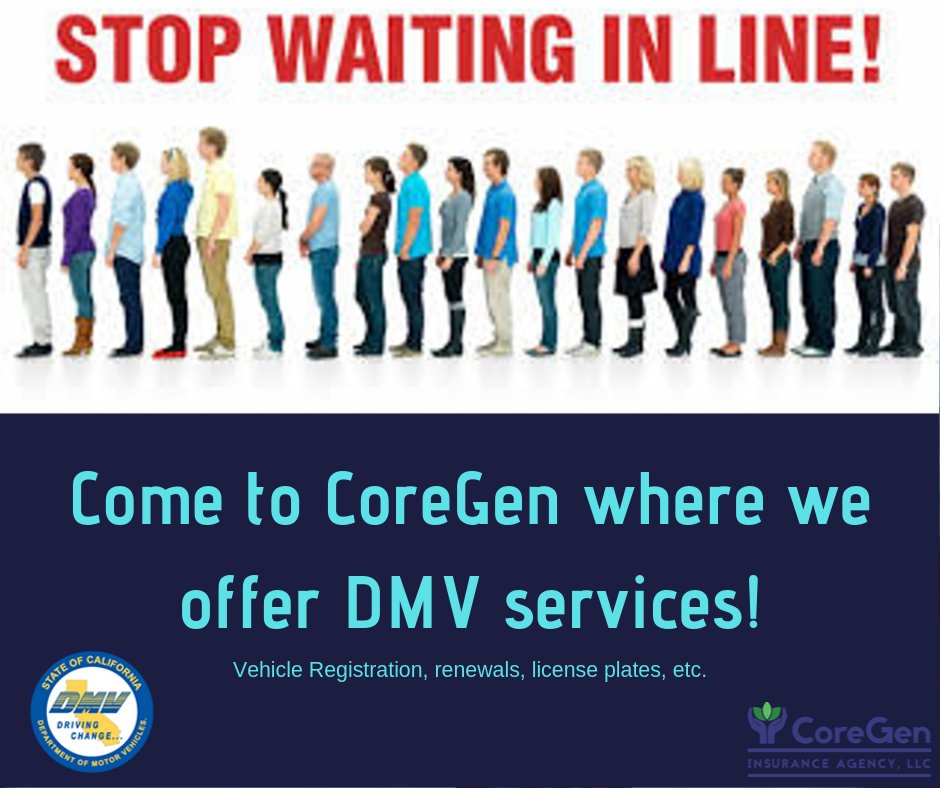 Don't waste your TIME in line! CoreGen Insurance Agency is more than insurance. We offer DMV services to!

Pay your registration renewals and get your stickers immediately! 

needtags.com/vehicle-regist…

#dmvservices #vehicleregistration #registrationrenewal #insuranceagency