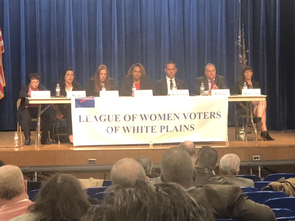 DavidBuchwald's tweet photo. Attending the @lwvwhiteplains Common Council debate, after a @AndreaSCousins/@ShelleyBMayer forum @THSCC1979 and events for Westchester 4 Change and @ArtsWestchester https://t.co/xcU031wVtN