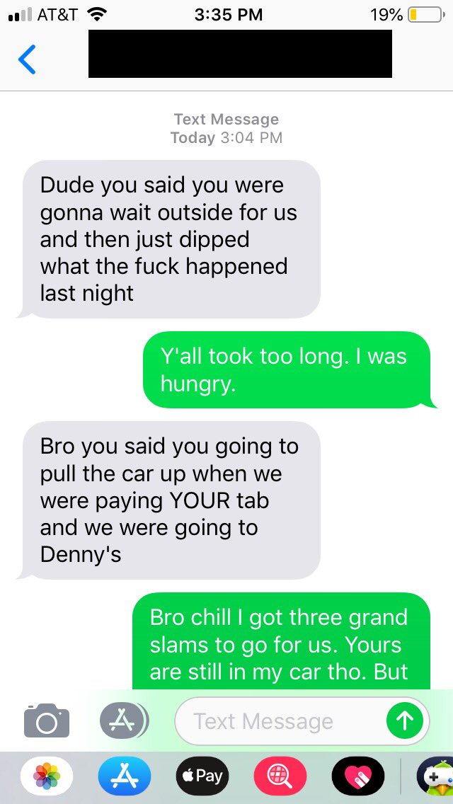 aCleanExecution's tweet photo. Had a little fun today with a wrong number. But then genuinely felt bad when the guy agreed to meet up for drinks within an hour. Also fuck Kyle. 1/2 https://t.co/I4S7J9VU7b