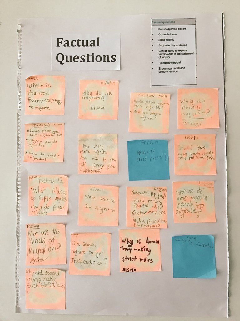 Archana31K's tweet image. Ss moving from factual to conceptual level of thinking.Concept based inquiry in action with students framing their own generalizations and reflecting on their unit on WWAIPT -Human Migration #conceptbasedlearning #ConceptualUnderstanding @carlamarschall @ProLearnInt