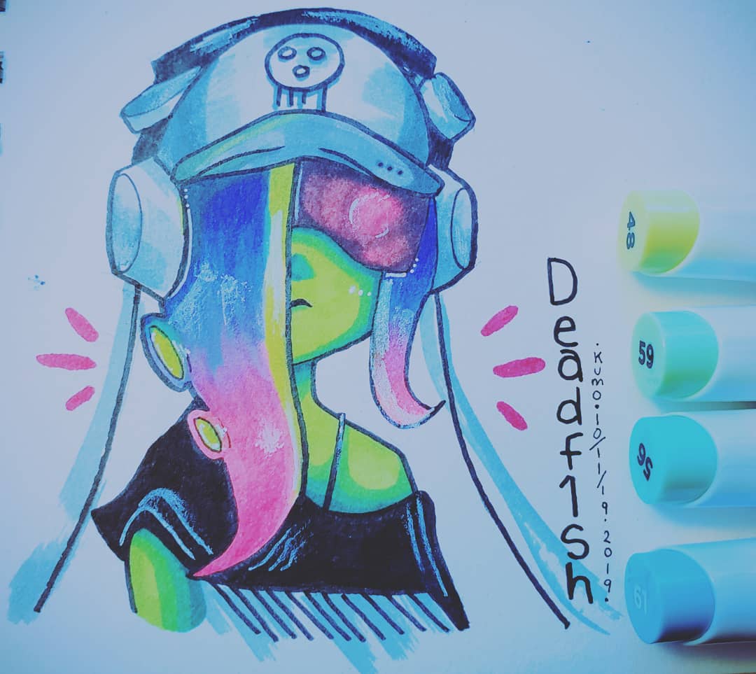 KumoDoggo's tweet photo. October 11: Deadf1sh
Time to actually finish my sketchbook while getting caught up again on Inktober! No more vacation in the way so yee!
#art #inktober2019 #inktober #traditionalart #traditional #deadf1sh #splatoon2 #fanart #splatdatink #splatdatspookyink #pastel #aesthetics https://t.co/JURVlnaUyk