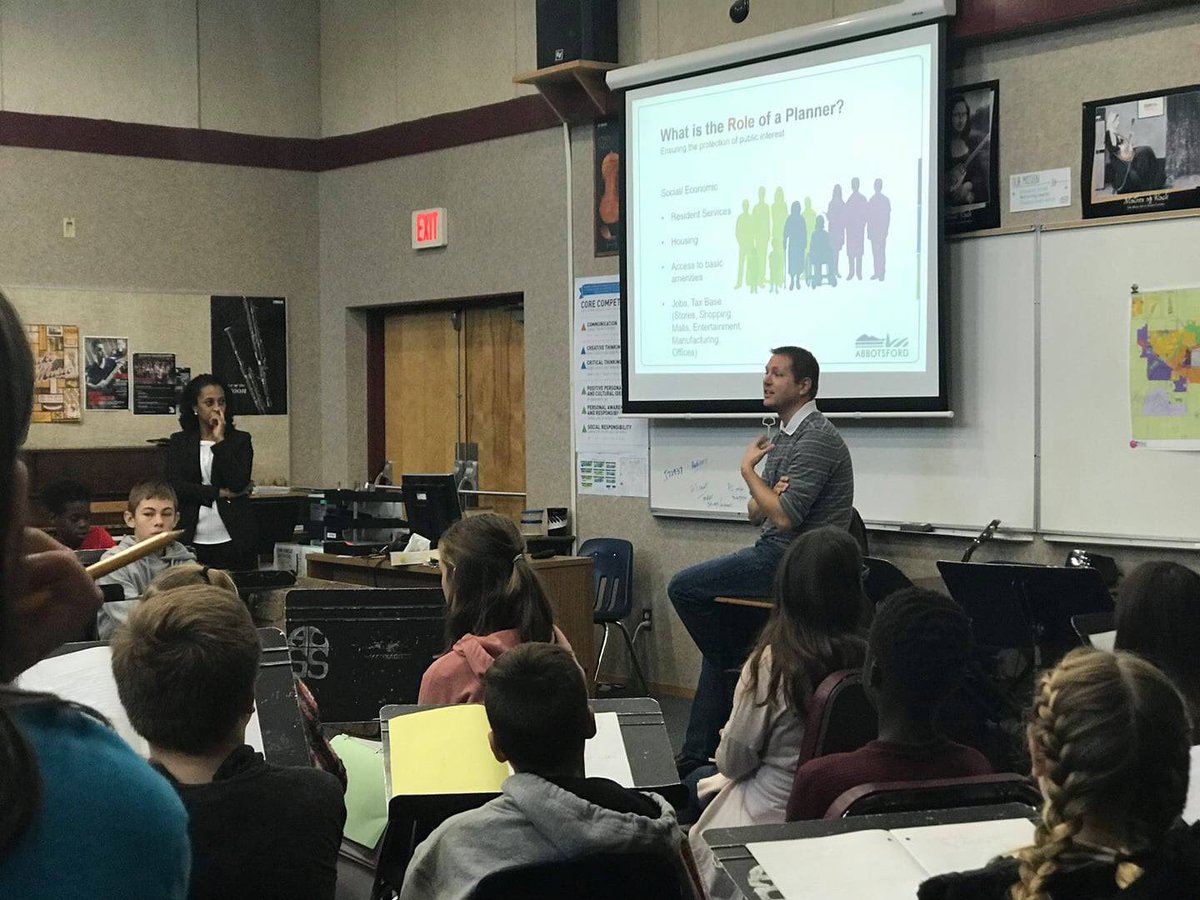 A planner from the city of Abbotsford came to speak with our grade 7s last week.  The grade 7 class is collaborating with the city to help plan a piece of property in Abbotsford.  This is the stuff of real life. #realliferealworldrealneed