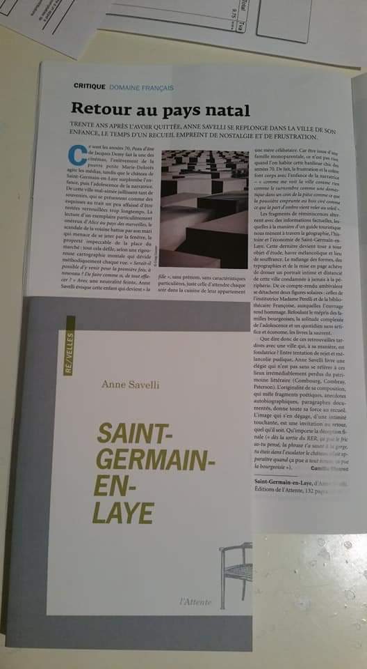 Mon éditeur m'apprend qu'il y a un bel article sur mon #SaintGermainenLaye dans le Matricule des anges...