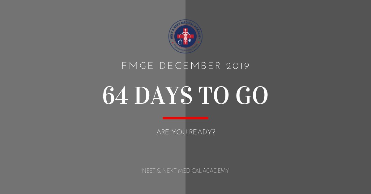 NNMAcademy's tweet photo. 64 DAYS TO GO FOR FMGE DECEMBER 2019!
Are you ready?
Don't miss the chance to join the Crash Course at NEET & NEXT Medical Academy (@NNMAcademy)
What's more? Avail referral discounts for your study pals too!
Contact today!
#FMGE #MCIScreeningTest #MCITest #ThursdayThoughts https://t.co/1IBhSmP4bv