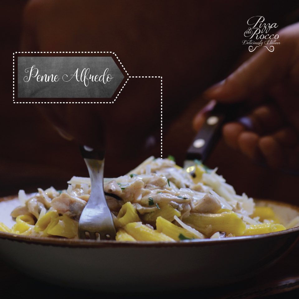 PizzaDiRocco's tweet photo. Our Penne Alfredo is deliciously creamy, with fresh mushrooms & flavourful oven roast chicken - satisfaction guaranteed! #pizzadirocco #pasta #pennealfredo #alainfood #uae #abudhani #healthyfood #italianfood #italianpasta https://t.co/B3iG3ykKWA