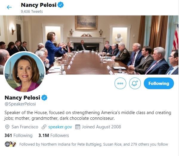 Trump tweeted a photo of Nancy Pelosi's "unhinged meltdown!" And she made it her cover photo 😂🤣 #Meltdown