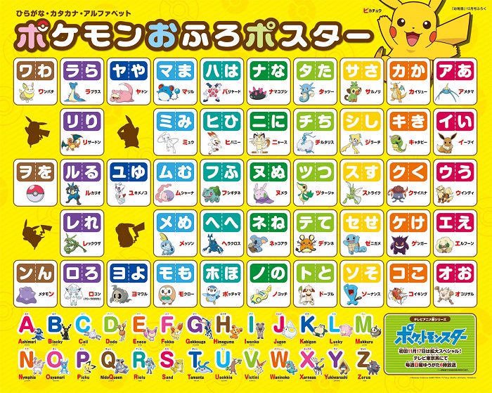 ポケモンセンターnakayama 幼稚園 12月号付録 ポケモン おふろポスター ひらがな カタカナ アルファベット のおふろで使える学習ポスターです T Co Cqtc6ylcas