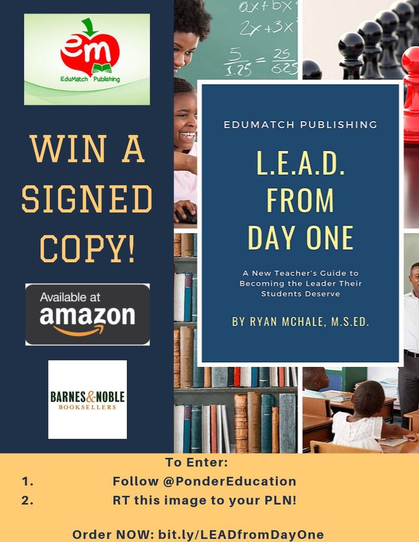 PonderEducation's tweet photo. 🚨 🚨BOOK GIVEAWAY 🚨 🚨 

Win a signed copy of #LEADfromDayOne! 

To enter:
1. Follow @PonderEducation 
2. RT this tweet to your #PLN! 

Three winners to be drawn Friday night! 

#EDUcators #TEACHers #edchat #teachershelpingteachers #teacherlife #edutwitter #education https://t.co/JdYJvTrjkH