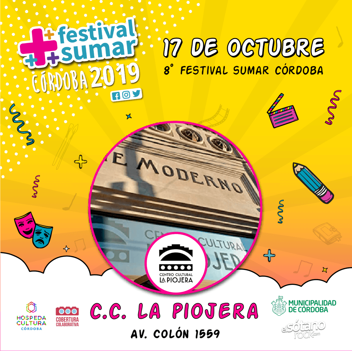FestivalSumar's tweet photo. Mañana arranca el @FestivalSumar2019!!! 
@lapiojeracc Nos recibe en el 1er día de la 8va Edición!! 
#actuación #poesia #danza #musica #performance #colaborativo #literatura #fotografía #festivalsumarcba https://t.co/7HK32GJUjj