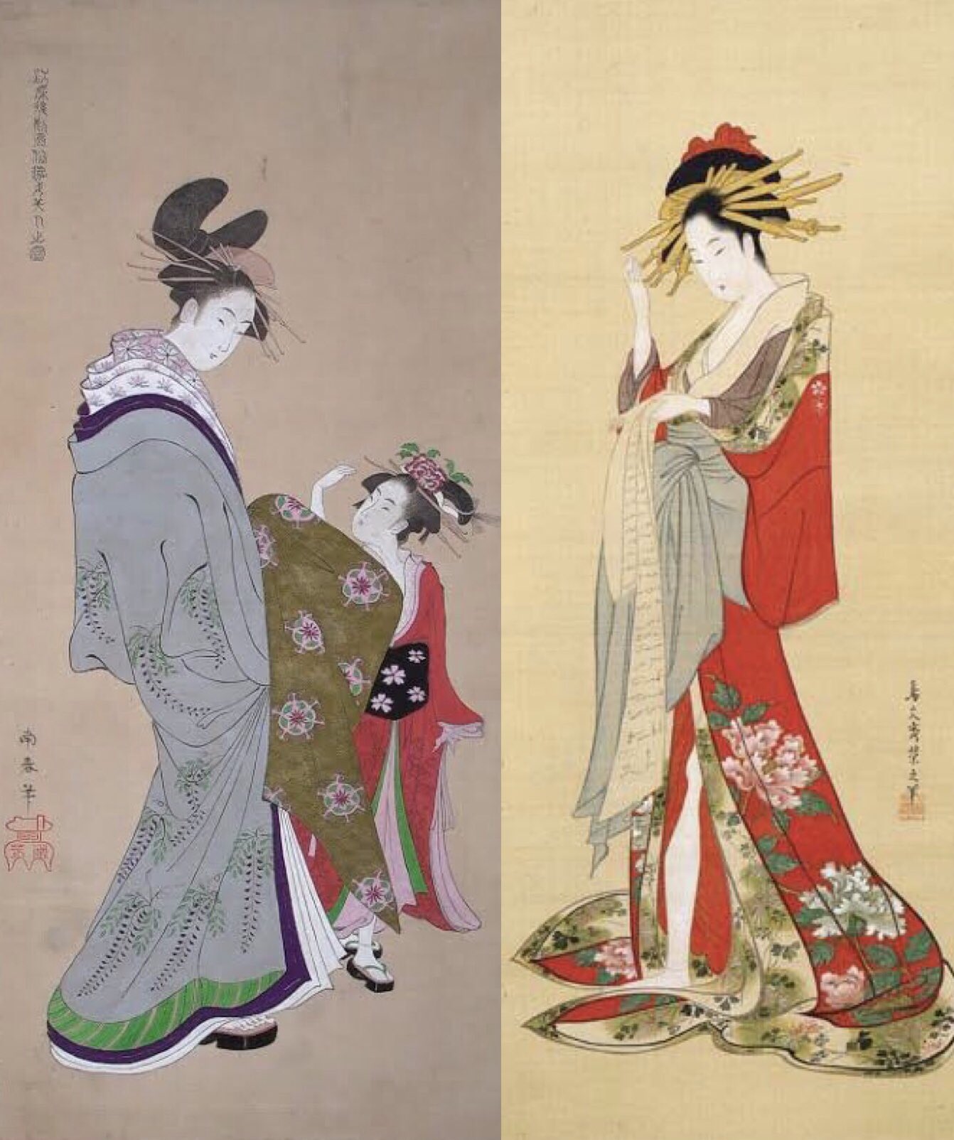 美人画　無落款　古画　書付有　合わせ箱　江戸時代　浮世絵　書画、骨董品、美術品 美人画 無落款 古画 書付有 合わせ箱 江戸時代 浮世絵 書画