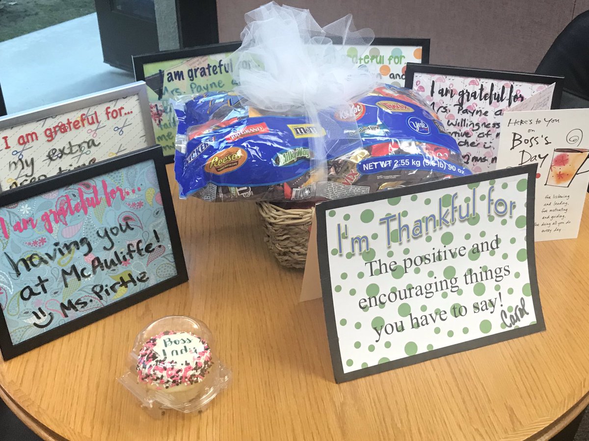 princpayne's tweet photo. I am blessed to be working with such a wonderful staff at McAuliffe!!! My office was filled with signs of affirmation and gratitude, I received a big bag of chocolate and a Taco Bell gift card! They know me well!!! Best Bossโ Day ever! #tacobellislife https://t.co/RYdd8Oqb04