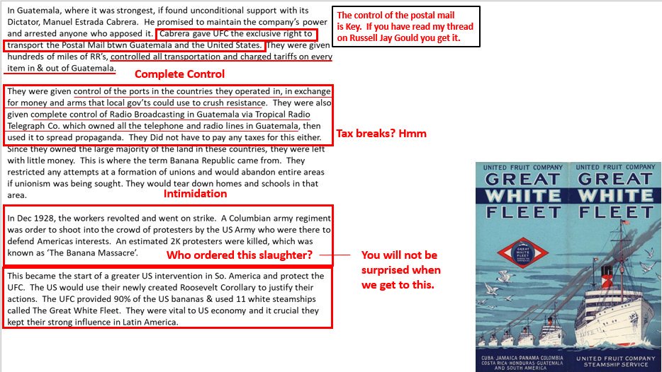 How much $ and control did this co. have even back then? Paid lil to no taxes, slaugh'trd ppl, controlled phone and radio lines, ports of countries it did biz with and its own fleet of ships.It was called 'el pulpo' - Octopus