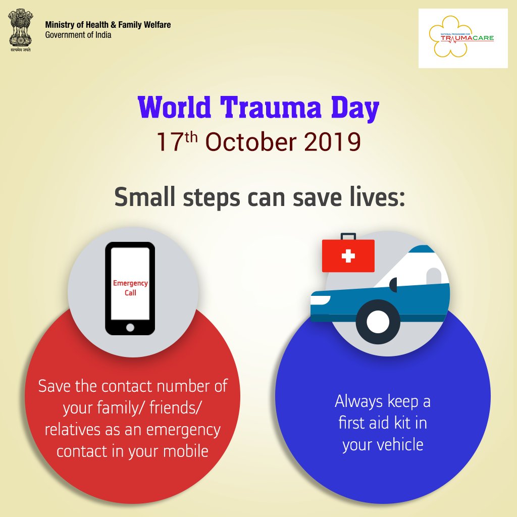 Your alertness & preparedness can help you & others in case of any accidents. Follow a few simple steps to ensure help can easily be reached. #WorldTraumaDay #SwasthaBharat
