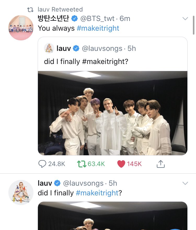 AureliaOT7's tweet photo. .@lauvsongs tweets abt #MakeItRight then @BTS_twt QTs him then Lauv RTs BTS’ QT

This is some inception level tweeting

[#TheGroup #BTS #PCAs @BTS_twt] https://t.co/MXRHpUJFKo