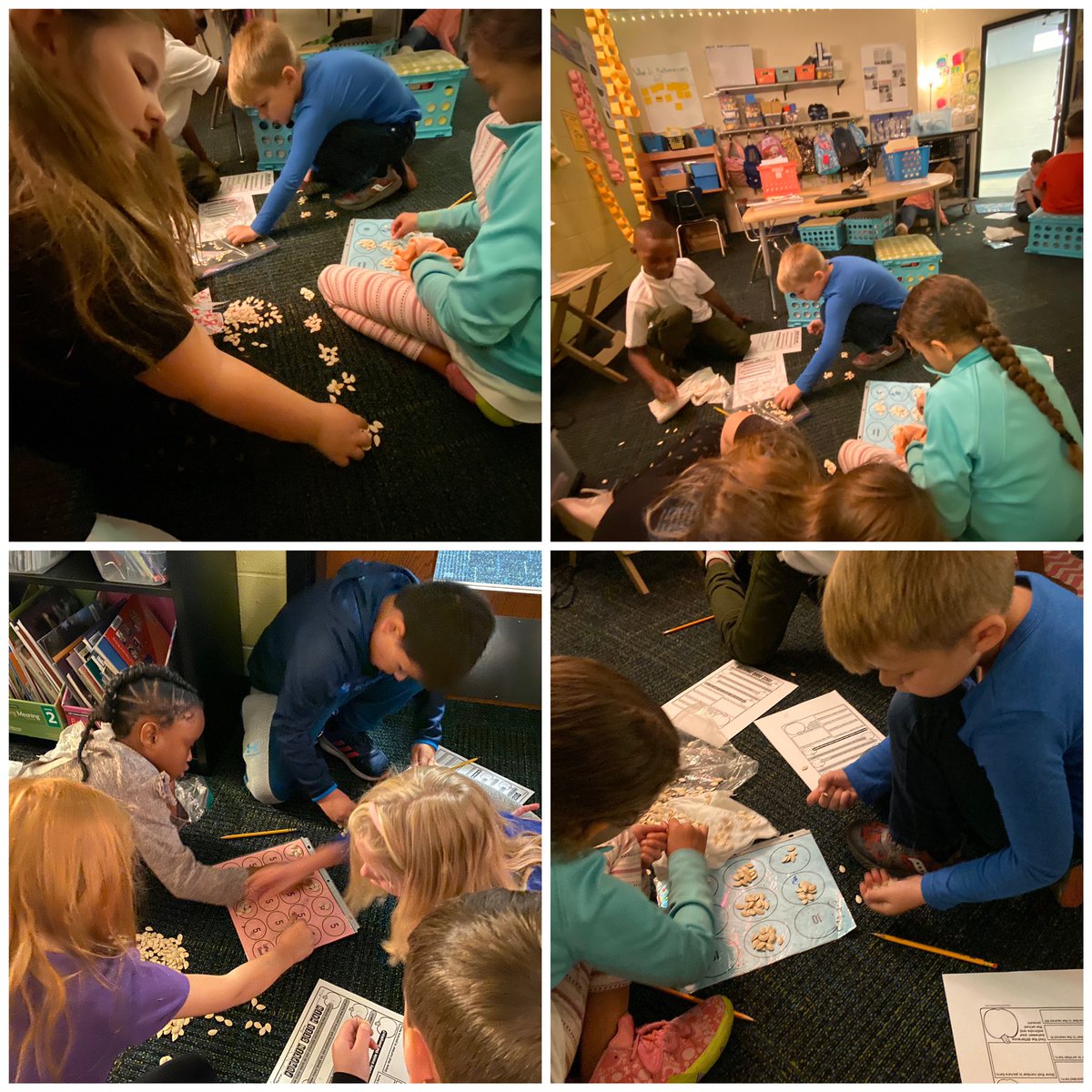 mrstravis18's tweet photo. After carving all the seeds out of our pumpkins we started counting them. We used our skip counting mats to count by 2’s, 5’s, and 10’s. #mathisfun #pumpkinweek #isd2nd #isdstrong @LBSharks https://t.co/aaFpjFCgt3