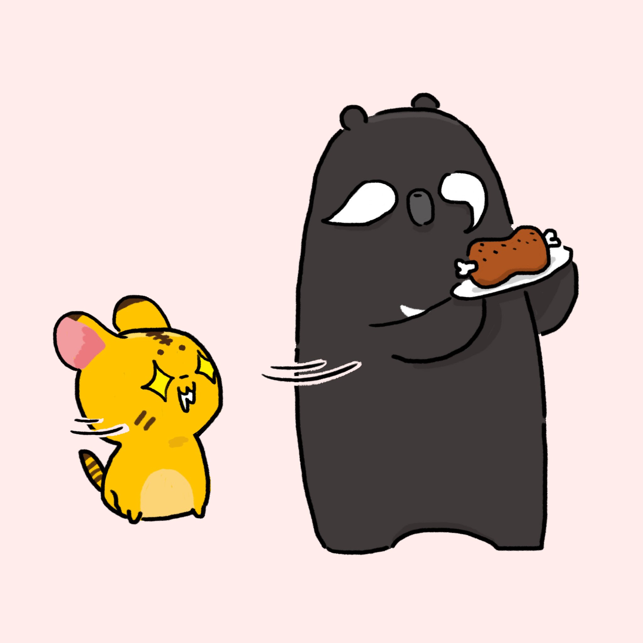 啊 動物 肉肉 肉 Meat Eat Meat Desire Staring Cute nimals Animal Drawing Cg Computergraphic Illustration Manga Character Gallary イラスト スケッチ イラストレーター 肉 食べる 食べたい 美味し 覗いて