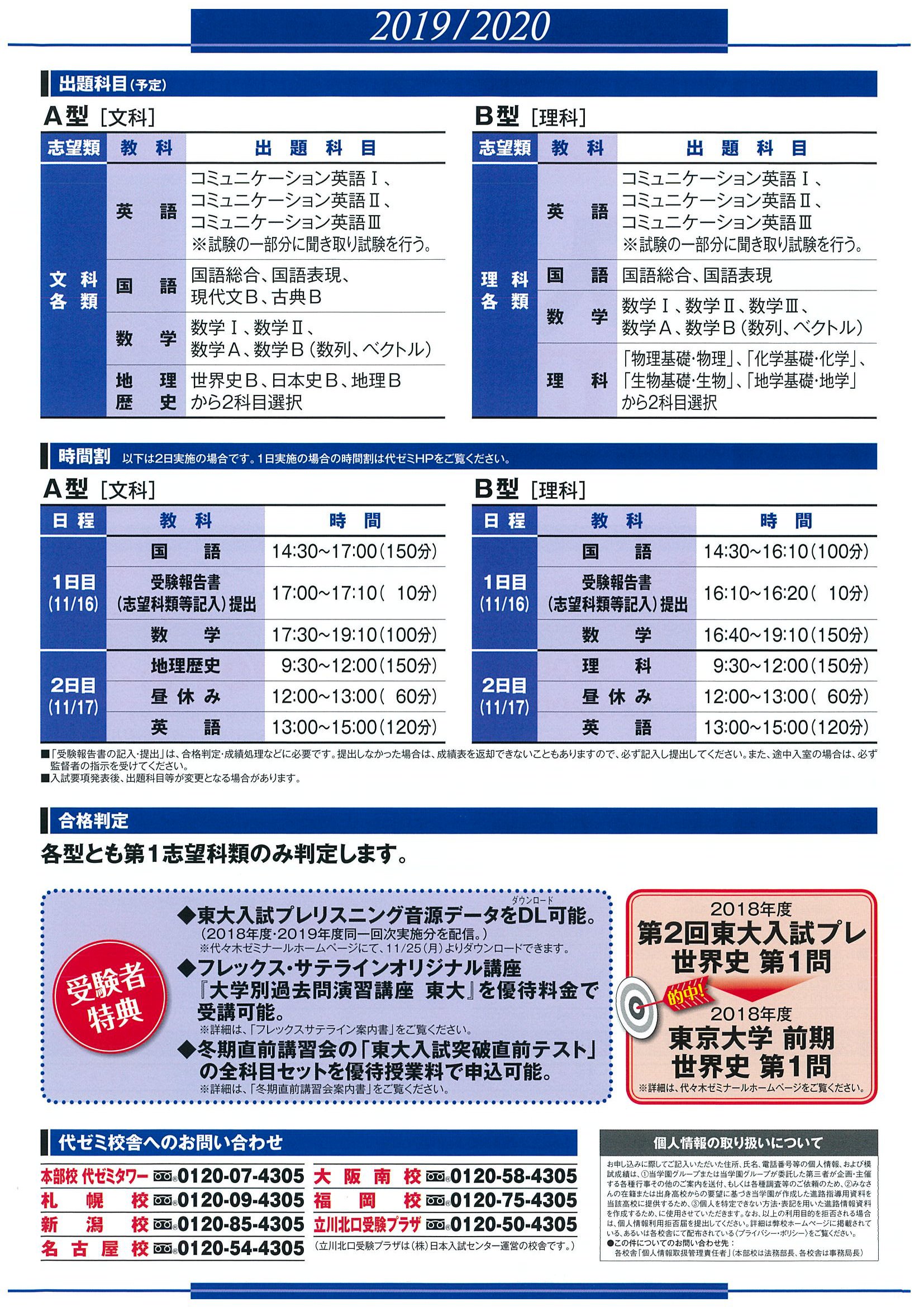 代ゼミ 第1回東大入試プレ(前期) 問題、解答と解説、データ一式