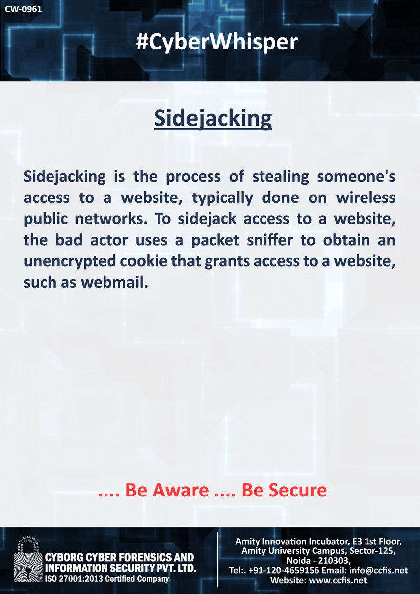 jssodhi's tweet photo. #CyberWhisper #CyberSecurity #SideJacking https://t.co/dYZcf0ilw1