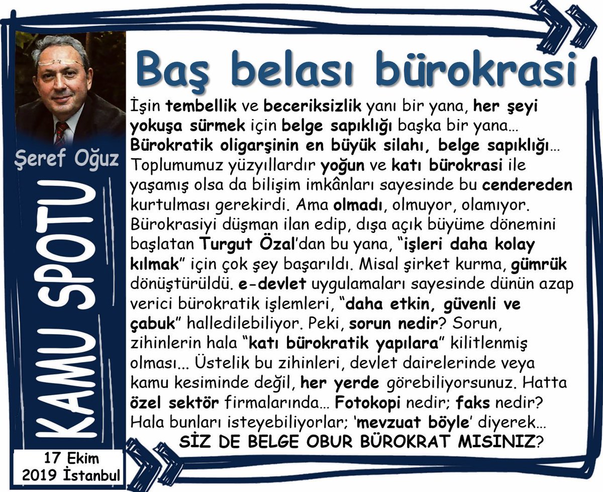 serefoguz's tweet photo. BELGE SAPIKLIĞI
e-Devlet çıktı ama işin devlet dairesine düşmeye görsün; seni belge ile mahvetmek için bürokrat orada bekliyor.
İşler zaten kesat bir de bu belge sapıklarıyla uğraşmanız gerekecek.
#SerefOguz_KamuSpotu_yaşam #SerefOguz_KamuSpotu #yaşam #bürokrasi #belge @serefoguz https://t.co/9ATrPvYz8g