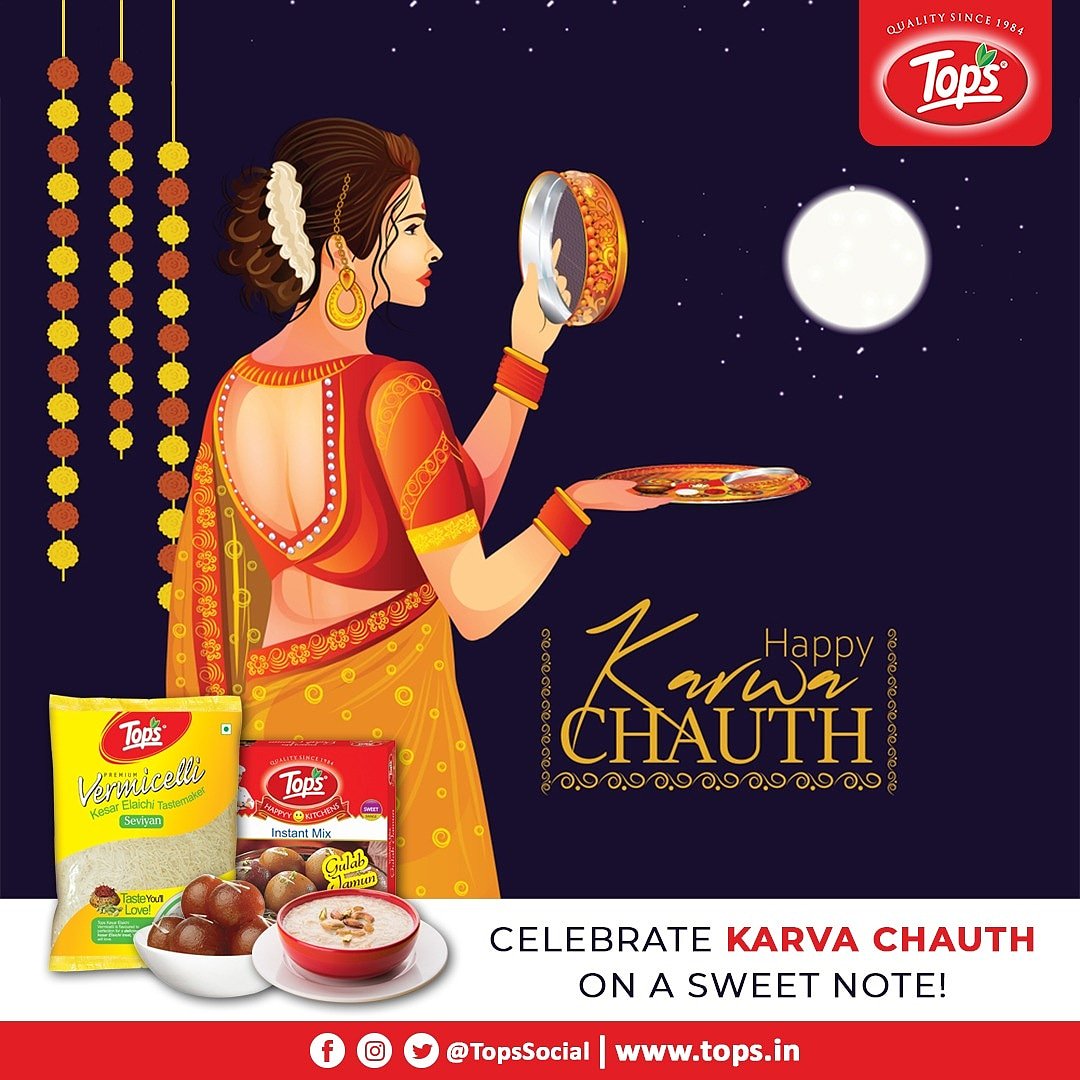 TopsSocial's tweet image. TOPS Wishes everyone a Happy Karva Chauth! Treat yourself &amp;amp; your loved ones with delicious Gulab Jamuns &amp;amp; Vermicelli Kheer made effortlessly within minutes, with the TOPS Gulab Jamun Instant Mix &amp;amp; Vermicelli!#HappyKarvaChauth  #InstantMixes #GulabJamun #Vermicelli #IndianSweets