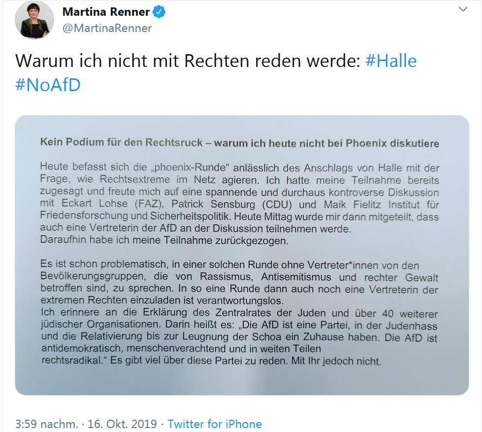 HrVorragend____'s tweet photo. Ich übersetze das mal: "Da ich leider keine Argumente gegen jemanden von der #AfD habe und mir ja dann auch meine unhaltbaren Verleumdungen um die Ohren gehauen würden, bleibe ich lieber zuhause."
Mit #Mauerschützen will niemand reden! #Roteraus #FCKNTF
https://t.co/Qfj94kIyks https://t.co/KLbZZBhxCz