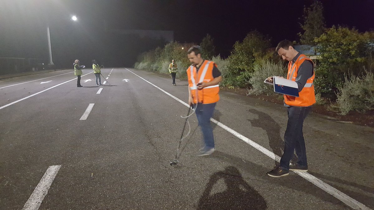 Successful long night of photometric research measurement, 3 lane 'calibrated' installation, full output &amp; then 1 luminaire dimmed to create a poor installation (T28 and full BS EN grids done, luminance imagery, dynamic illuminance &amp; luminance @WSP_UK <a href="/the_ilp/">The Institution Of Lighting Professionals</a> <a href="/SLL100/">SLL</a>