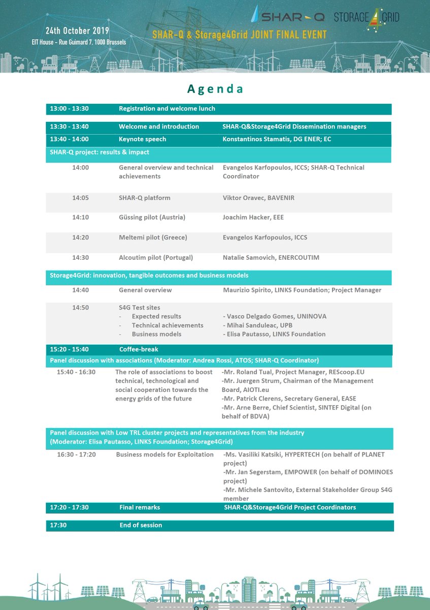 Do you have already plans for October 24th? No? Perfect 👍

<a href="/SHARQproject/">SHAR-Q</a> led by MERLON partner <a href="/AtosES/">Atos España</a> invites you to their final event in Brussels 🇧🇪

Agenda below 👇

Registration here: bit.ly/2MRn3f3

#smartenergysystems #peertopeerenergytrading #smartgrids