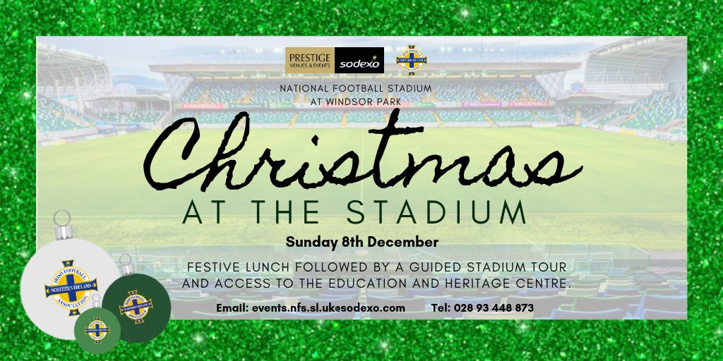 NFS at Windsor Park (@nfsevents) on Twitter photo 🎅🏻🎄⛄️CHRISTMAS AT THE STADIUM ⛄️🎄🎅🏻
Book now!! Sunday 8th December 2019
🎟TICKETS🎟
Adult - £30.00
Children (12 and under) £18.00
Children (3 and under) GO FREE
Book tickets: 028 93 448 873
E-mail: events.nfs.sl .uk@sodexo.com
#christmas #belfast #NorthernIreland 🎅🏻🎄⛄️CHRISTMAS AT THE STADIUM ⛄️🎄🎅🏻
Book now!! Sunday 8th December 2019
🎟TICKETS🎟
Adult - £30.00
Children (12 and under) £18.00
Children (3 and under) GO FREE
Book tickets: 028 93 448 873
E-mail: events.nfs.sl .uk@sodexo.com
#christmas #belfast #NorthernIreland