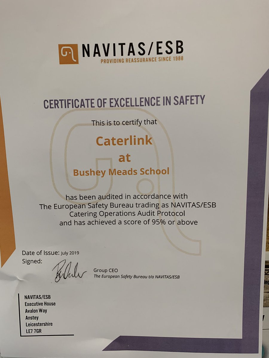 Great result after the recent audit at @caterlinkbushey <a href="/caterlink_ltd/">Caterlink Ltd</a>