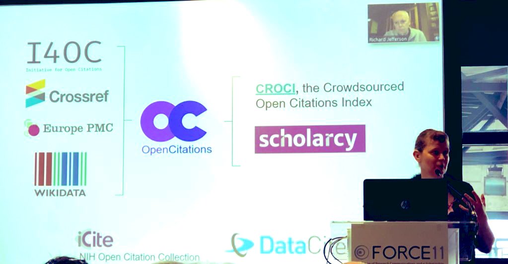 .@MsPhelps opens a panel session at #force2019 pointing at the current state of open citations: many are available, millions are not! #opencitations #openscholarship #crossref #I4OC