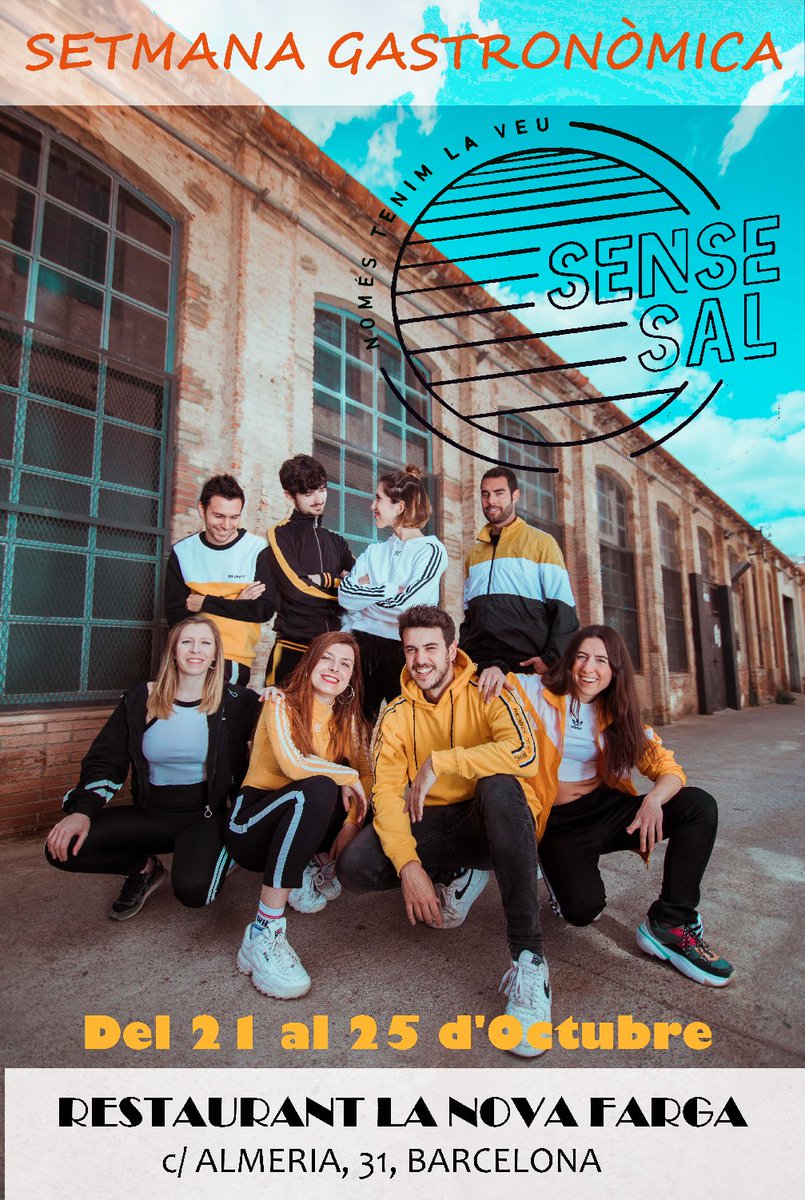 ⚠️Alerta⚠️
Del 21 al 25 d'Octubre farem a #lanovafarga de #sants una nova SETMANA GASTRONÒMICA i aquesta és per <a href="/GrupSensesal/">Sense sal</a> 
👉 Cada dia transformarem 2/3 cançons en plats de cuina. 
👉 Dins el menú de 9,50e. 
👉 Us estimem! 
Cartell fet per <a href="/aka1510v/">.M'93 ♣</a>