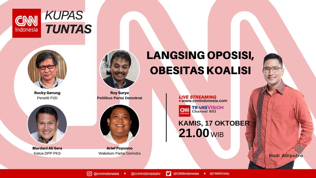 Jelang pelantikan Presiden, bicara gula gula Jokowi yang bisa bikin Oposisi bubar jalan. Stay close di @CNNIDdaily @rockygerung @MardaniAliSera @KRMTRoySuryo2