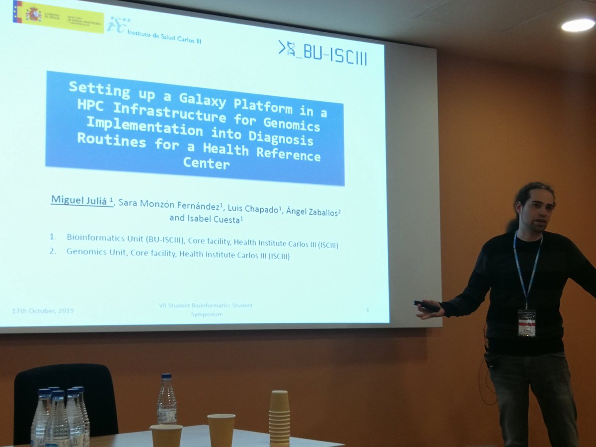BUISCIII's tweet photo. Our member @MiguelBioinfo is presenting his work with Galaxy at #BioinfoSymposium https://t.co/1C2GyNjXS9