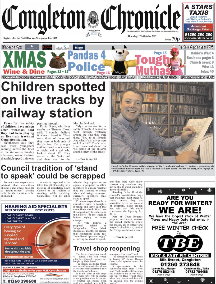 CongletonChron's tweet photo. This week’s Congleton Chronicle...out today!! Readers' letters, competitions, locals up in court, full news stories and professional photos - a snip at 70p! #localpaper #supportlocalbusiness #congletonchronicle #congleton #cheshire https://t.co/KzzFnSi0iK