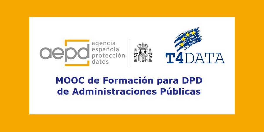 AEPD_es's tweet photo. ¿Eres empleado público y quieres formarte en #proteccióndedatos? La Agencia te ofrece un curso online sobre Protección de Datos. 🎓 ¡Apúntate, es gratuito! #MOOC #DPD #T4Data
▶ https://t.co/j2buFVoVph https://t.co/1S00DvTFwI