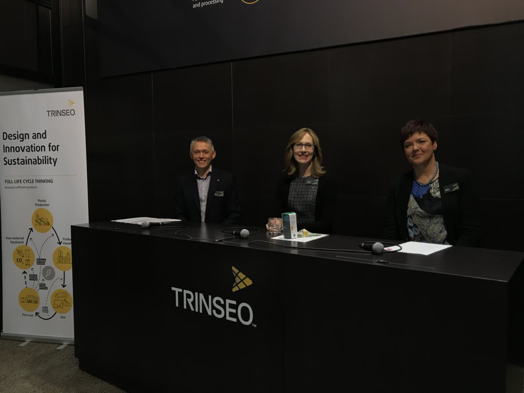Trinseo's tweet photo. “There are so many facets to #sustainability, and it means something different to every customer. Our goal is to be flexible and meet those needs for our customers” -Catherine Keenan at the Trinseo #K2019 press breakfast @K_tradefair https://t.co/CfU6E6k2fH
