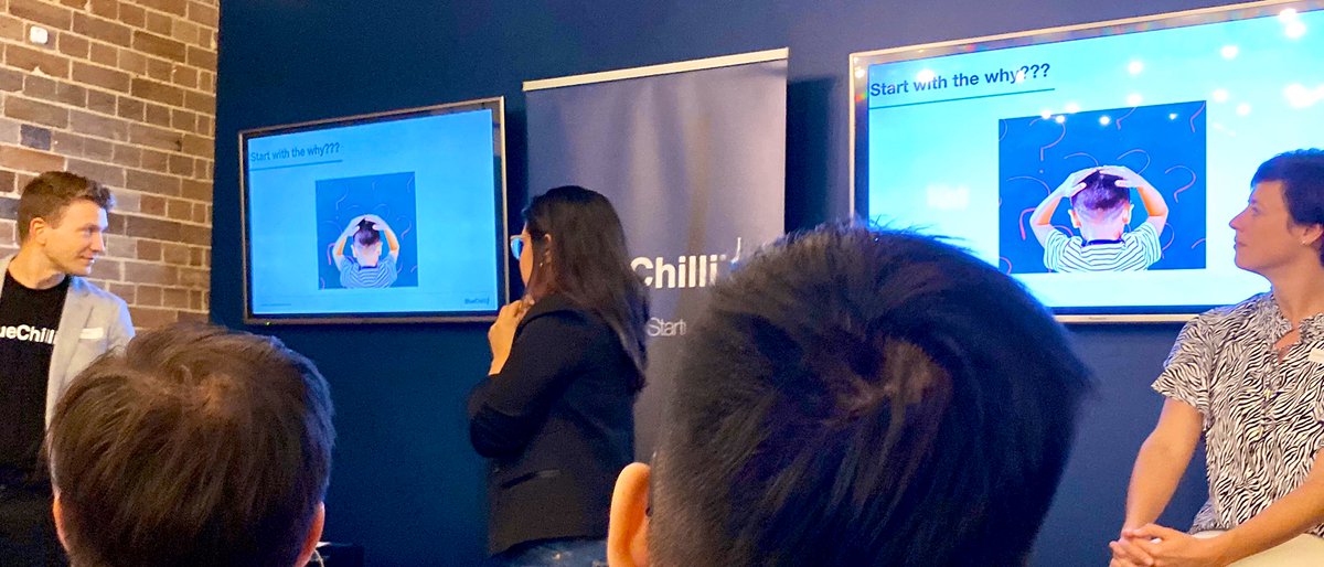 LeanStartupSyd's tweet photo. The power of asking #Why five times! Start with the “Why”??? #innovation workshop at @BlueChilliGroup as part of @sparkfestivalau #SparkFest #BlueChilli #startups #startupAUS #Sydney https://t.co/fbADOx2QjJ