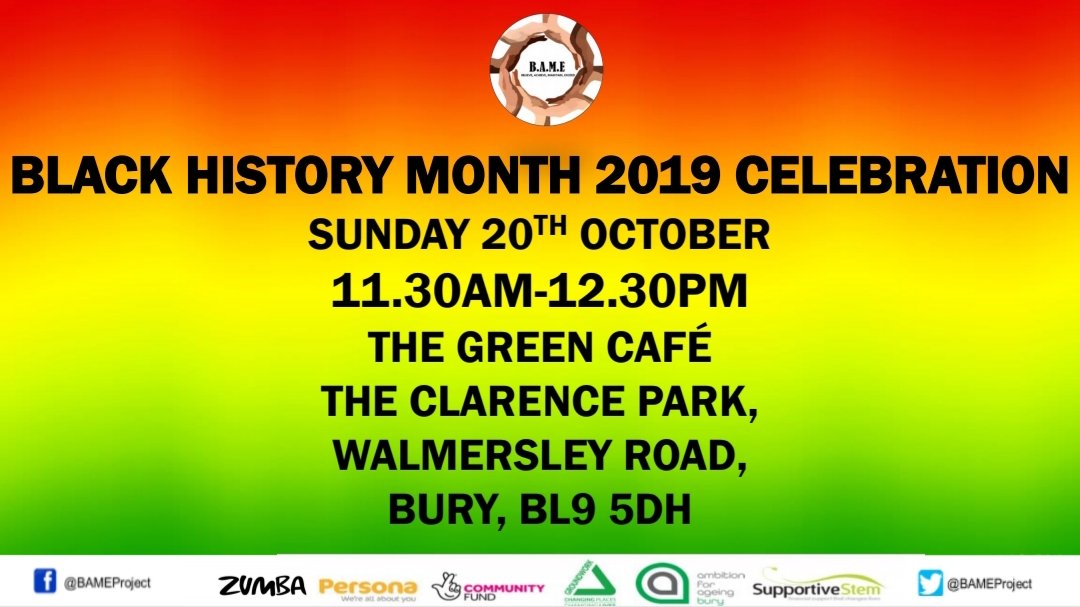 Everyone is welcome to celebrate the 'Black History Month 2019'.
@BuryDirectory @UmmranaF @BuryCouncil @InsJimJones @auntieally #BlackHistoryMonth #BlackHistoryMonth2019