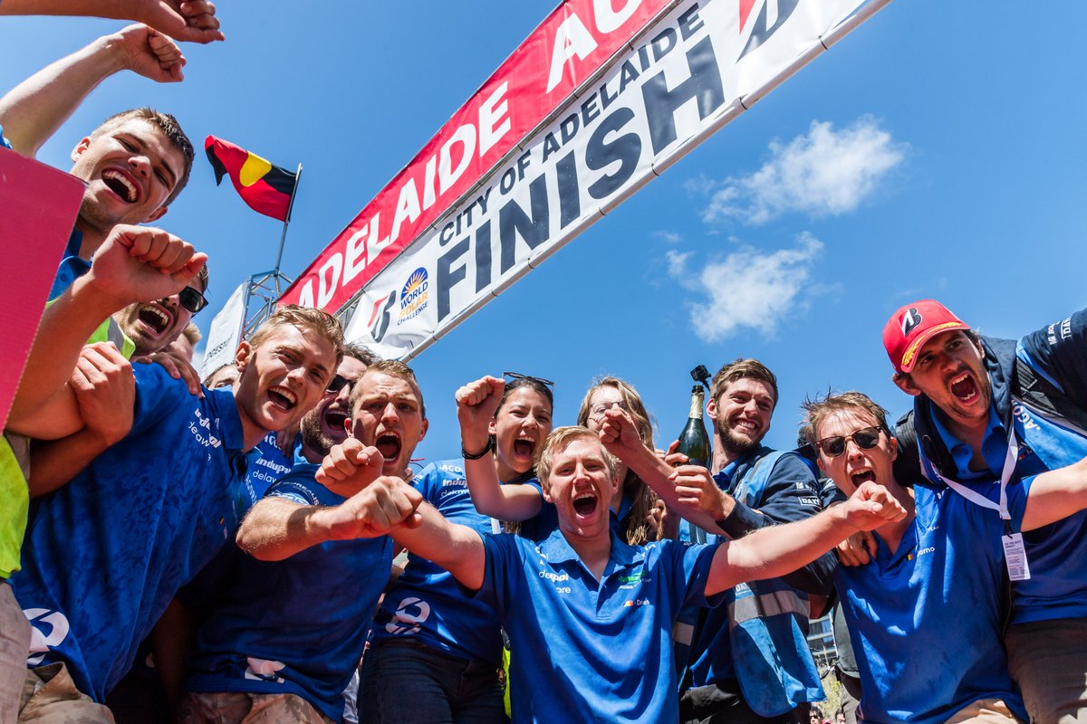 Agoriafr's tweet photo. Champions du Monde ! L' Agoria @solarteam_be ramène pour la première fois le titre mondial à la maison. L'équipe a travaillé durant 15 mois sur la #BluePoint, la voiture solaire avec laquelle ils ont participé et gagné! 🏆#AgoriaSolar #BWSC19 https://t.co/HiiijL7KaR