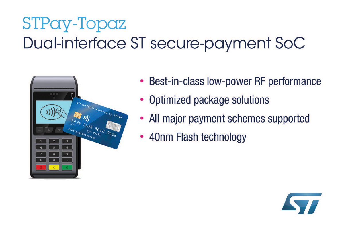 ST_World's tweet photo. Next-gen #STPay #SoC w/ robust cyber-protection makes contactless payments simpler and safer for #smartcard holders worldwide https://t.co/wzDoVz509n #ArmSecurCore https://t.co/t5aK7gwu2a